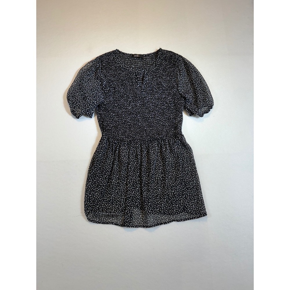 Cure Black Floral Puff Sleeve Smocked Mini Dress Womens Size M